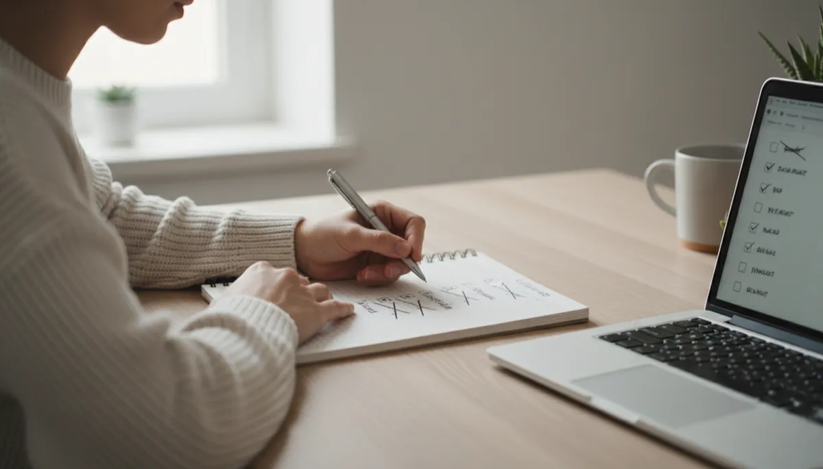 Person reviewing notes and goals as a symbol of progress through challenges