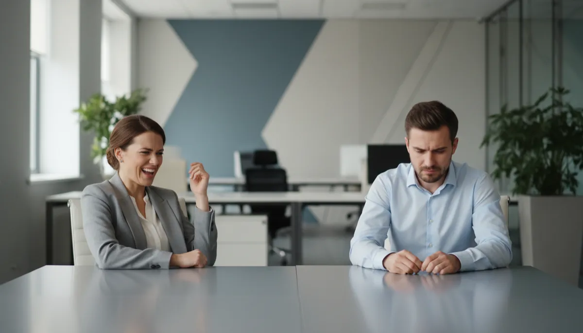 One person laughing sarcastically while another looks hurt in a conversation One person laughing sarcastically while another looks hurt in a conversation