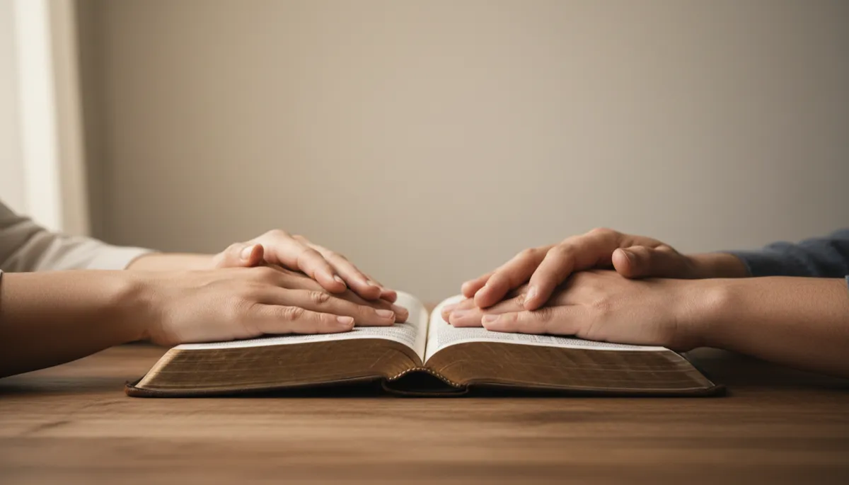 Hands resting on an open Bible, symbolizing shared worth and faith