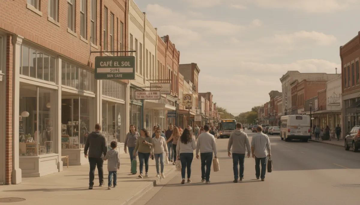 Downtown Killeen street with diverse residents and local businesses