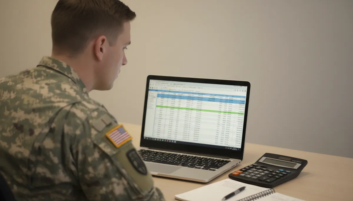 Soldier reviewing a household budget and emergency fund plan