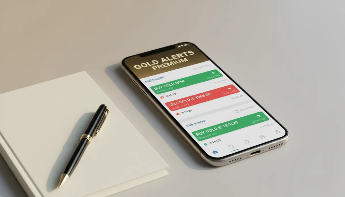Smartphone displaying gold trading alerts in a Telegram channel Smartphone displaying gold trading alerts in a Telegram channel