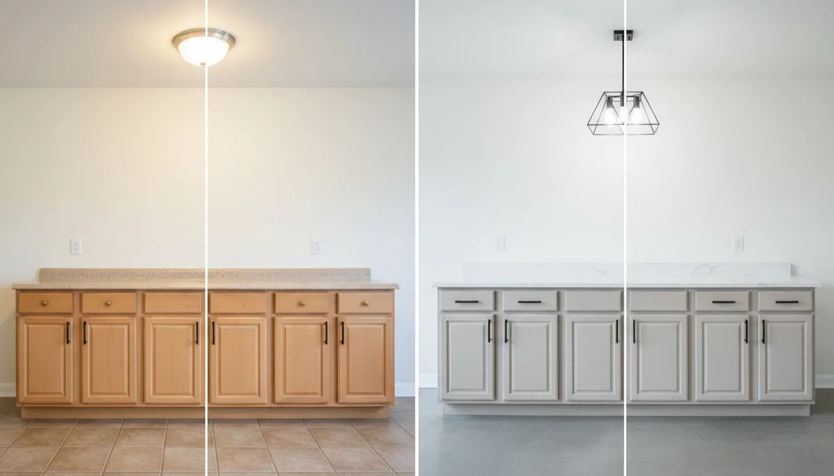 Cost-effective kitchen renovation showing fresh, functional updates Cost-effective kitchen renovation showing fresh, functional updates
