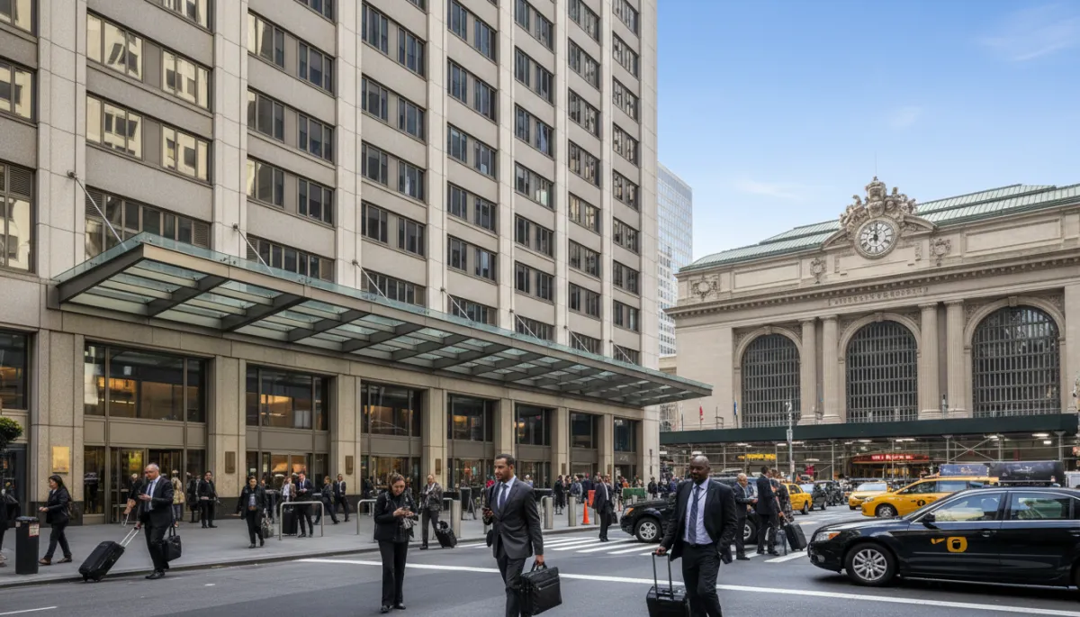 Professional street view of the revitalized Grand Hyatt New York near Grand Central Professional street view of the revitalized Grand Hyatt New York near Grand Central