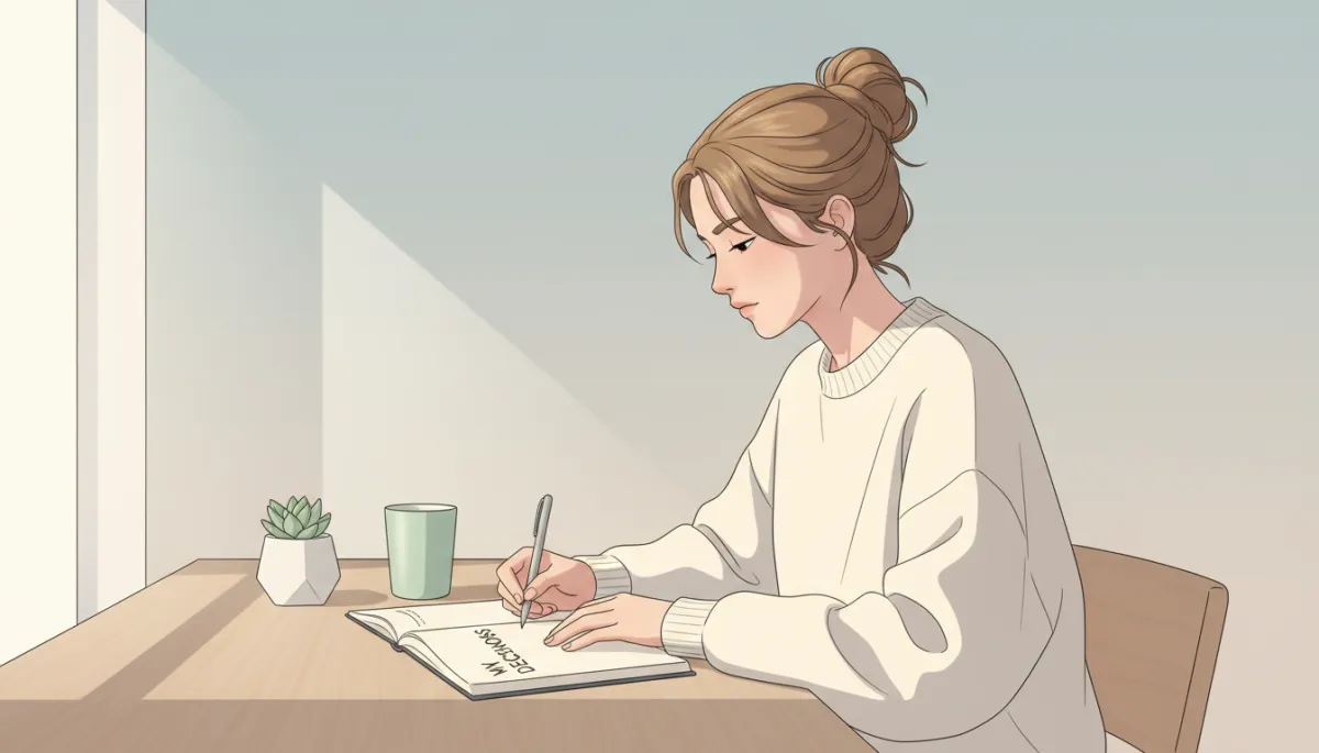 Person writing clear personal decisions in a journal