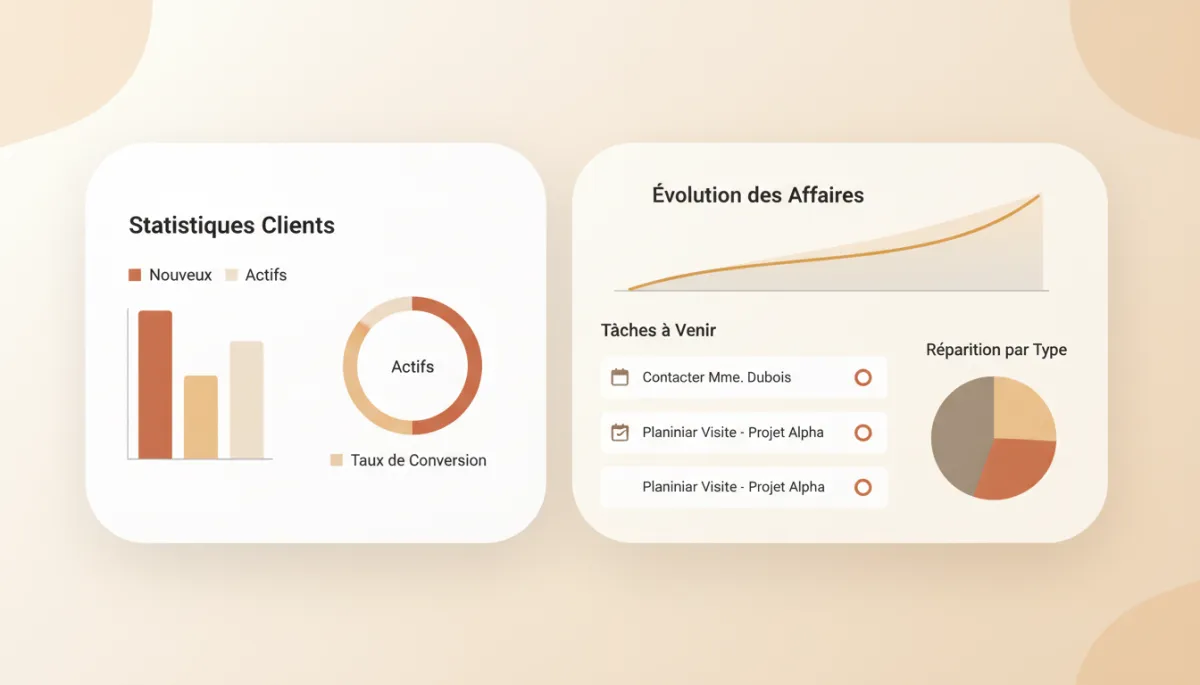 Tableau de bord de CRM immobilier montrant le suivi des clients