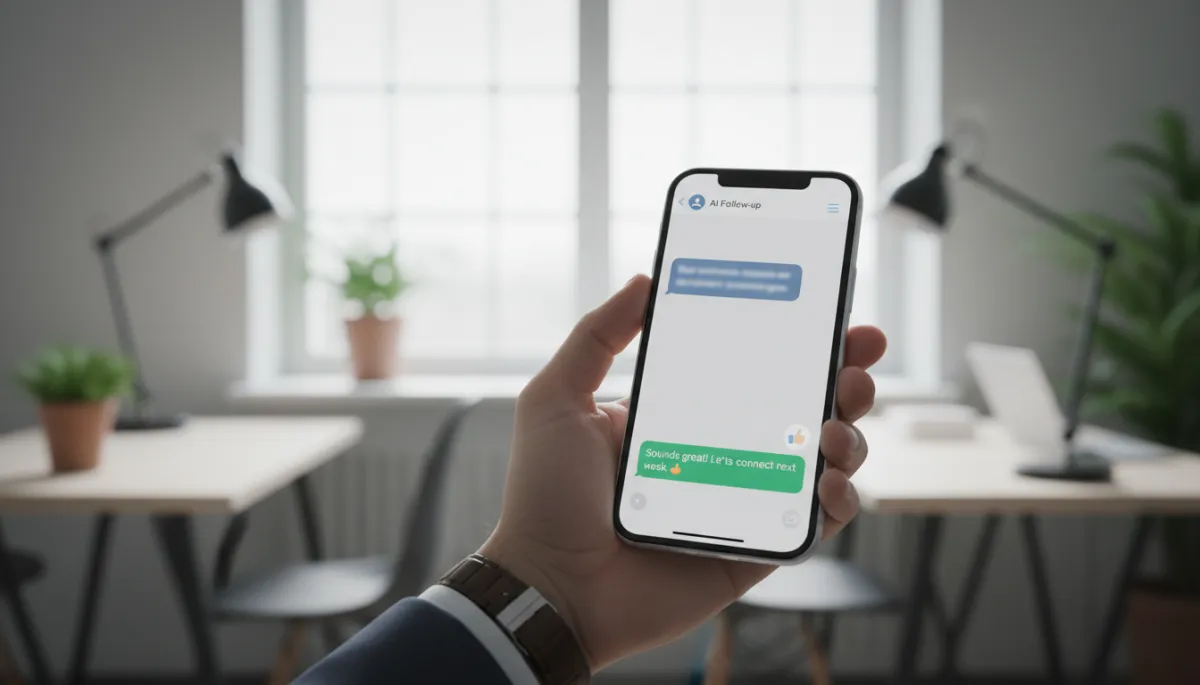 Main tenant un smartphone affichant un échange de réactivation avec un lead Main tenant un smartphone affichant un échange de réactivation avec un lead