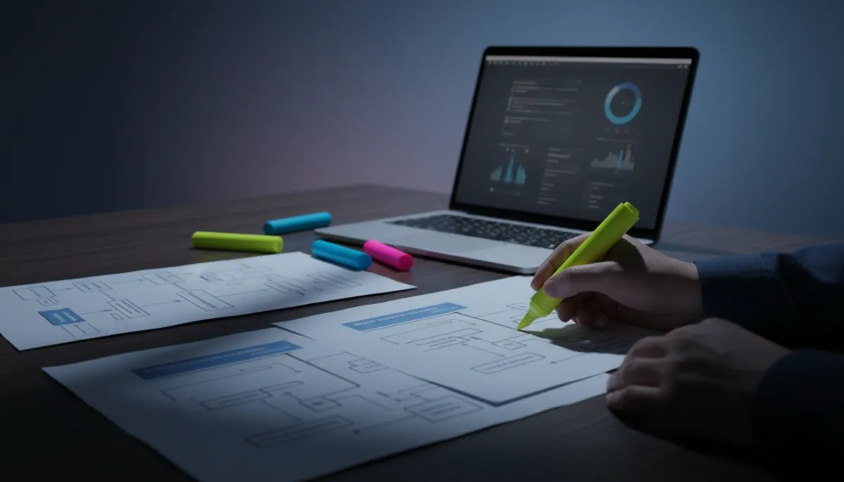 Strategist reviewing brand messaging and communication channels during a communication audit