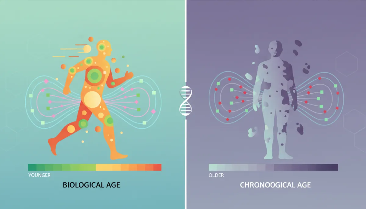 Illustration comparing biological age and chronological age using DNA methylation markers