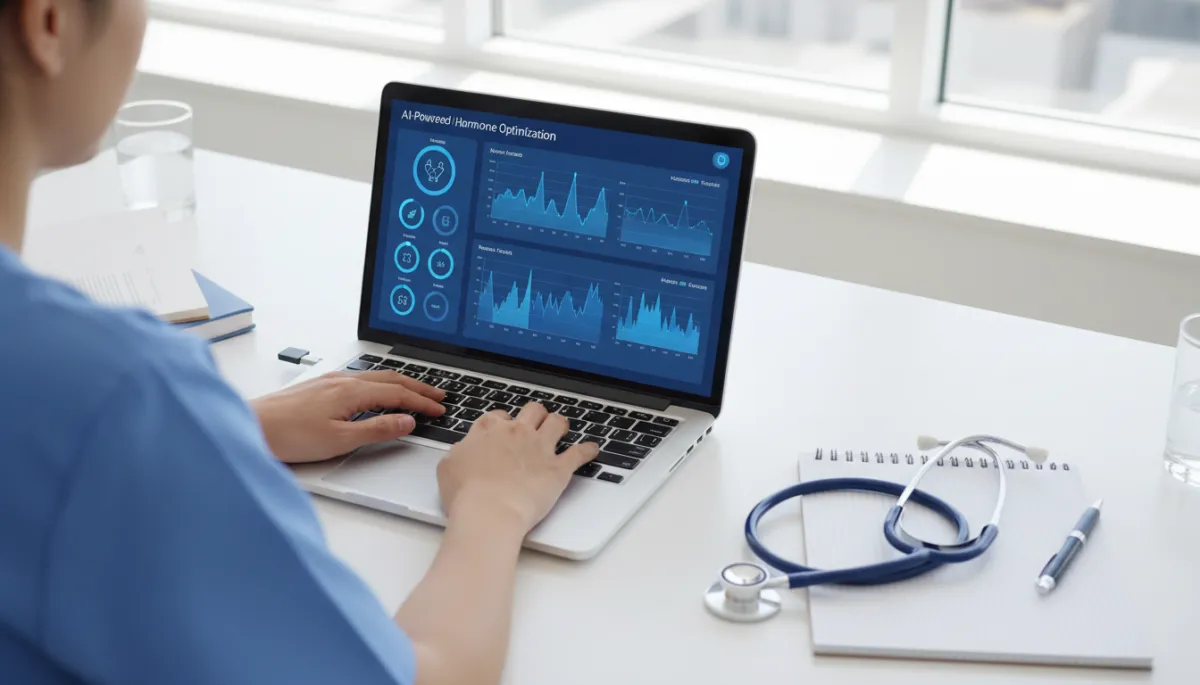 Clinician reviewing AI-generated hormone optimisation plan on a laptop