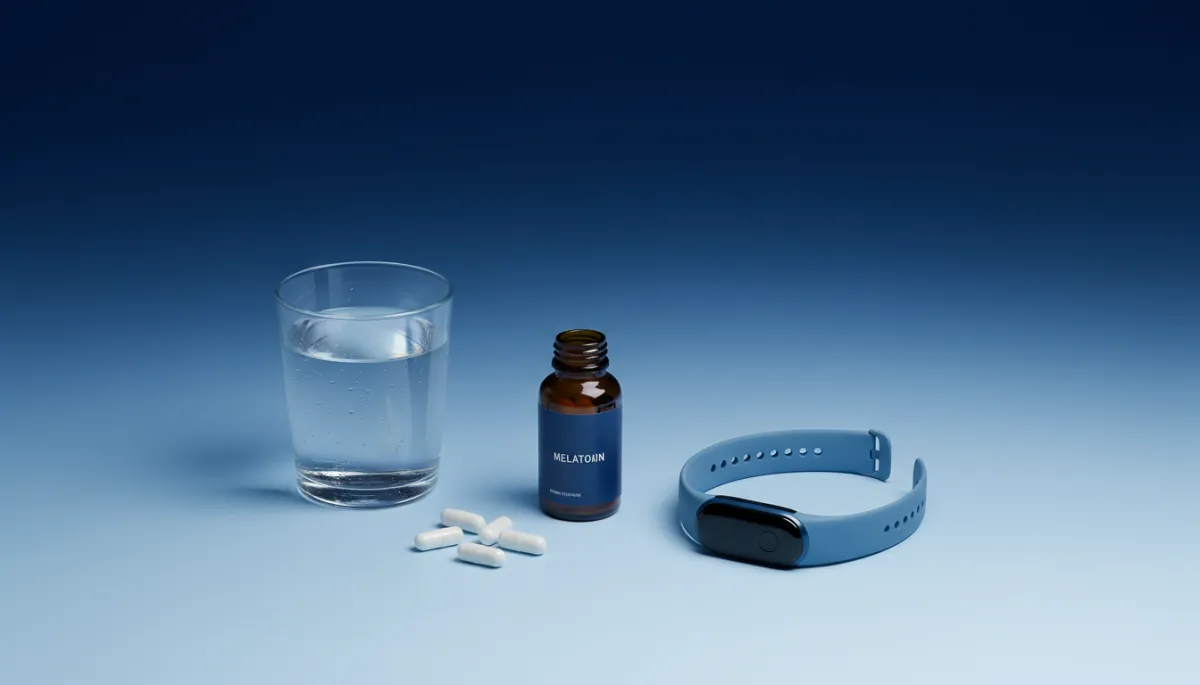 Evidence-based sleep supplements and tracking tools on a bedside table