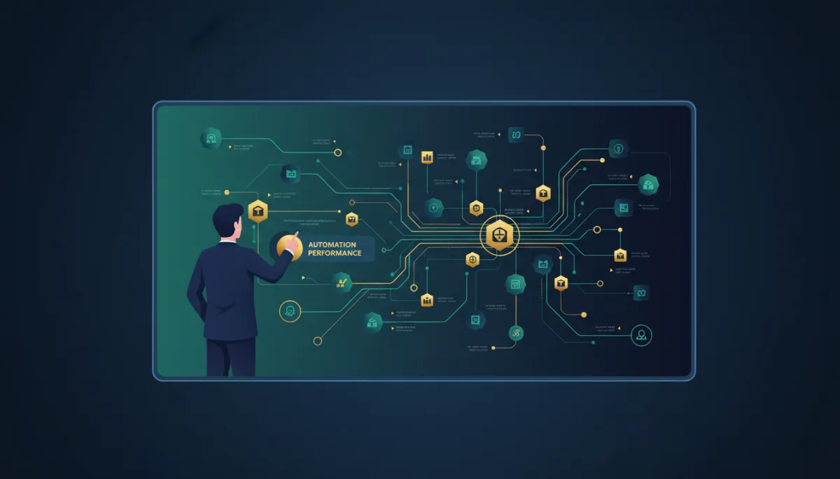 Visual AI automation workflow dashboard showing connected business apps