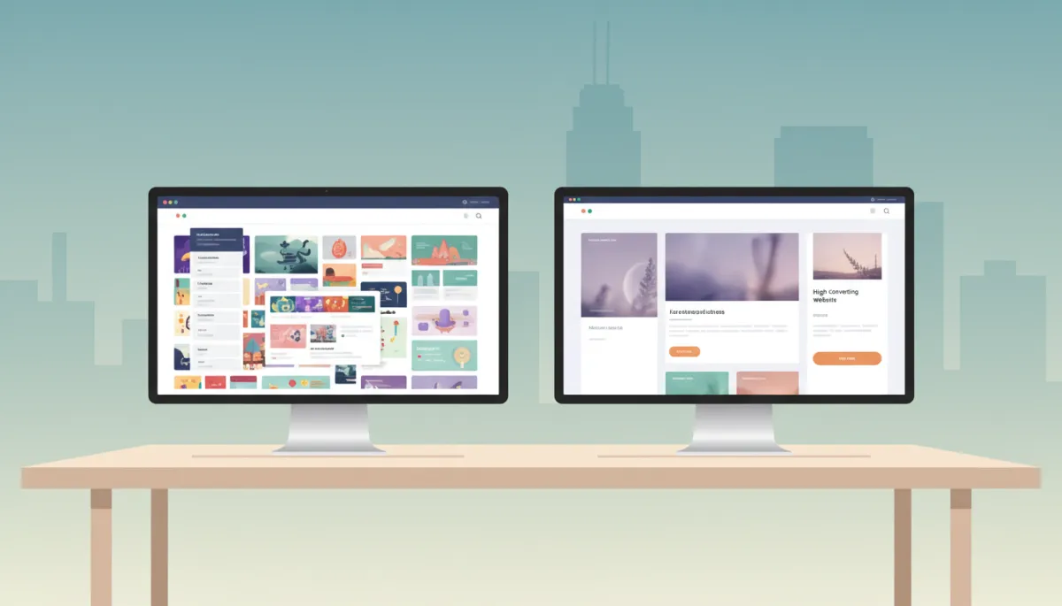 Side‑by‑side view of an outdated local business website and a modern optimized website Side‑by‑side view of an outdated local business website and a modern optimized website