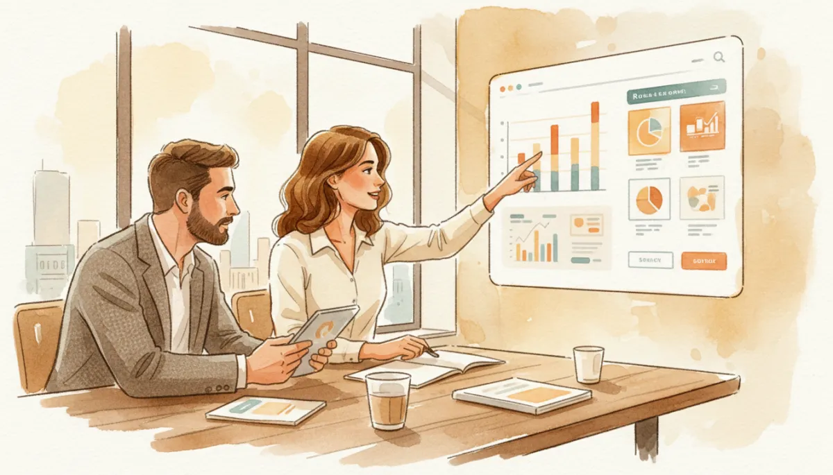 Consultant and local business owner reviewing website performance and redesign plans