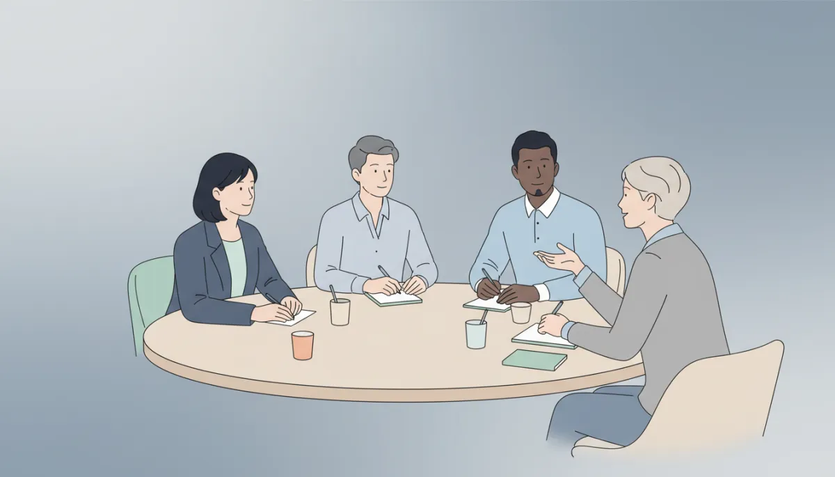 Professionals in a coaching session discussing their career direction