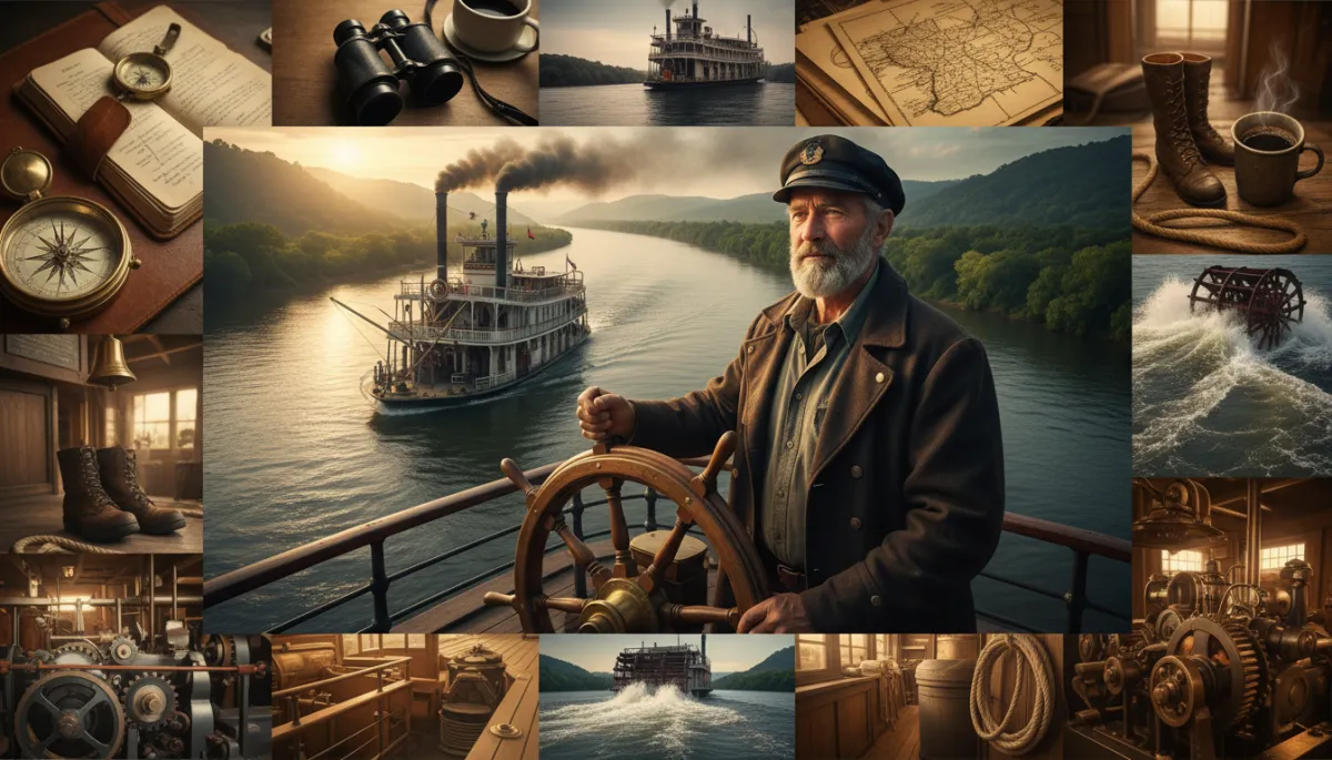 add in some relevant b-roll images throughout. Context: This is for a blog post about "The Riverboat Captain". Style: Professional quality, photorealistic, high resolution