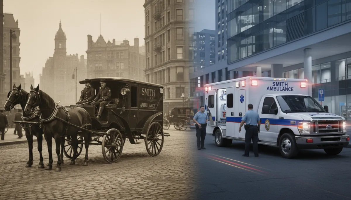 add a couple period images. Context: This is for a blog post about "Smith Ambulance and a New Era of Emergency Medicine". Style: Professional quality, photorealistic, high resolution add a couple period images. Context: This is for a blog post about "Smith Ambulance and a New Era of Emergency Medicine". Style: Professional quality, photorealistic, high resolution