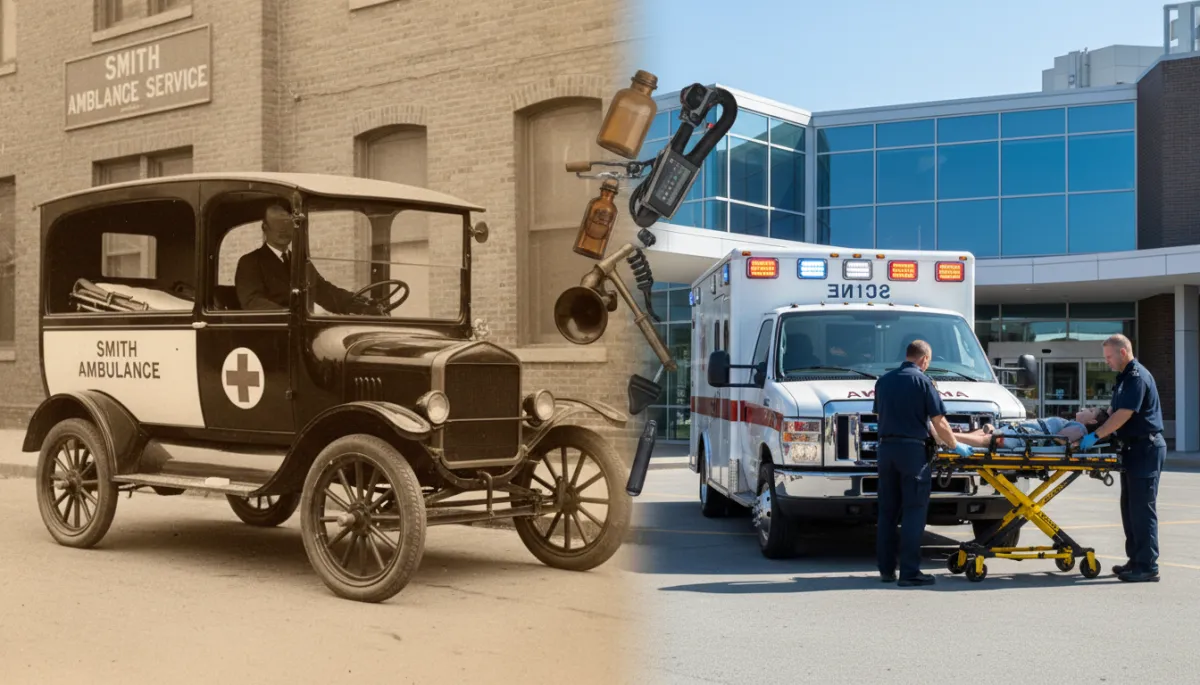 add a couple period images. Context: This is for a blog post about "Smith Ambulance and a New Era of Emergency Medicine". Style: Professional quality, photorealistic, high resolution add a couple period images. Context: This is for a blog post about "Smith Ambulance and a New Era of Emergency Medicine". Style: Professional quality, photorealistic, high resolution