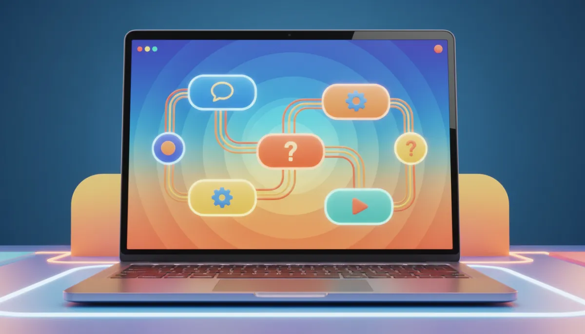 3d render digital art of chatbot flow builder in pop retro colors