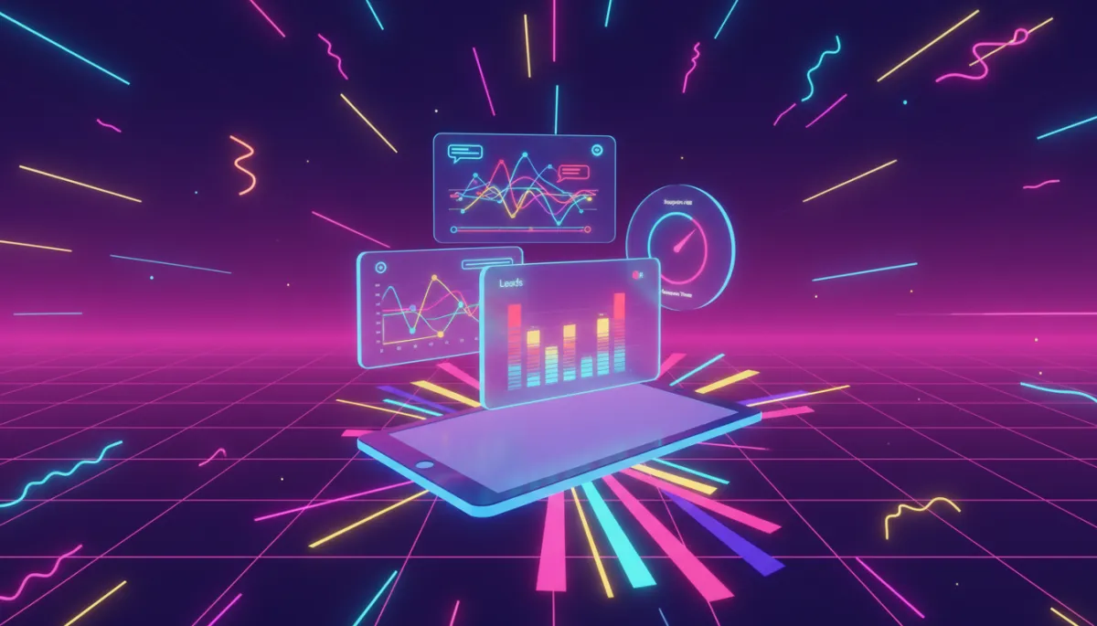 3d render digital art of AI chat analytics dashboard in pop retro style