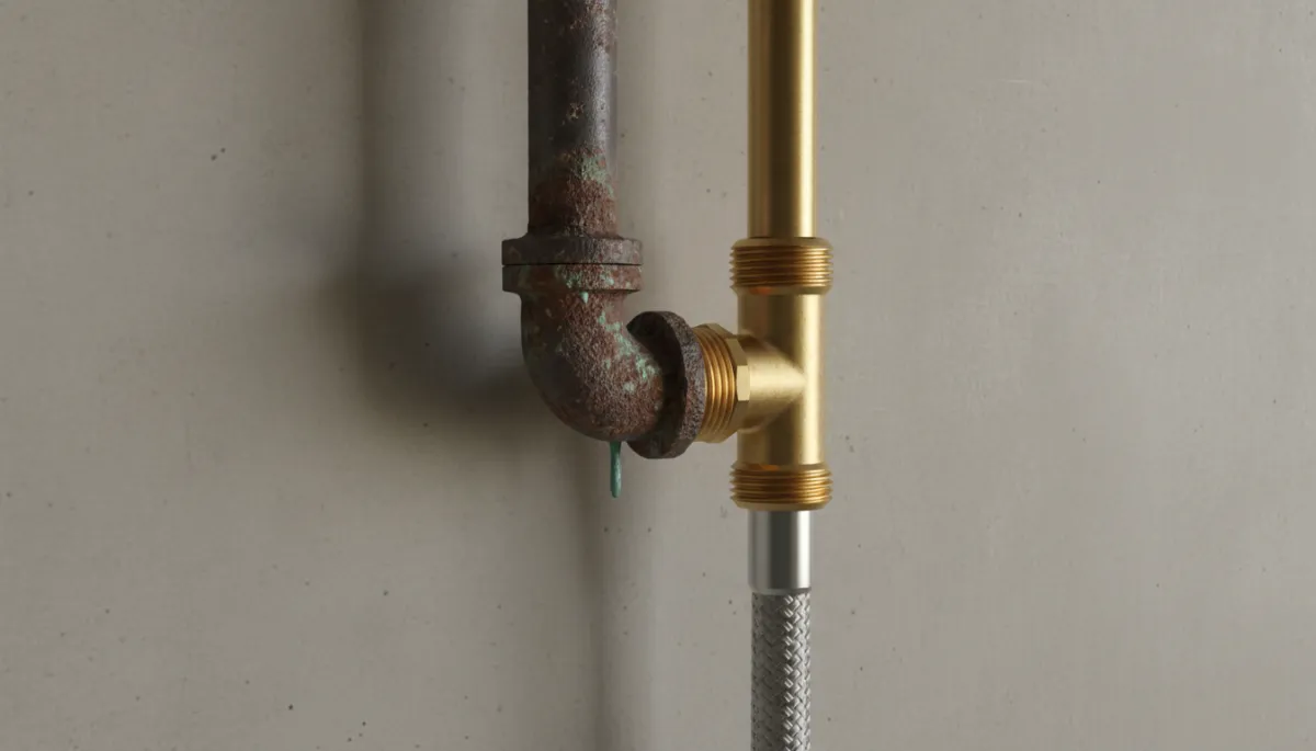 Old corroded gas fitting beside a new replacement fitting Old corroded gas fitting beside a new replacement fitting