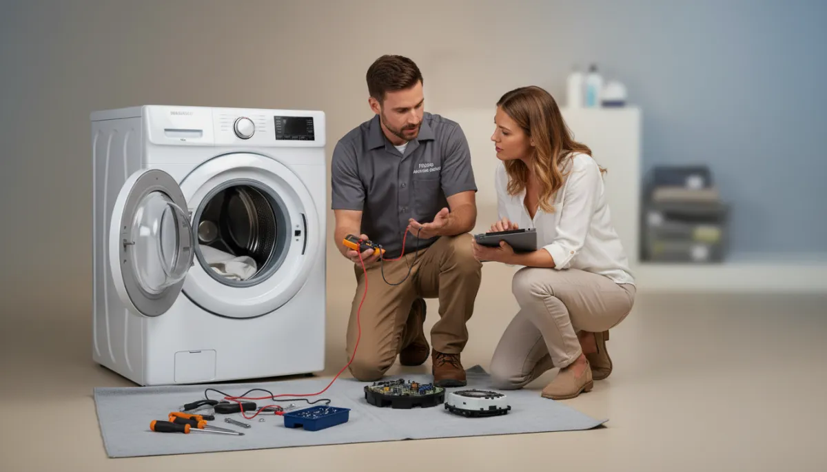 Local Fresno appliance repair technician diagnosing a washing machine for a homeowner