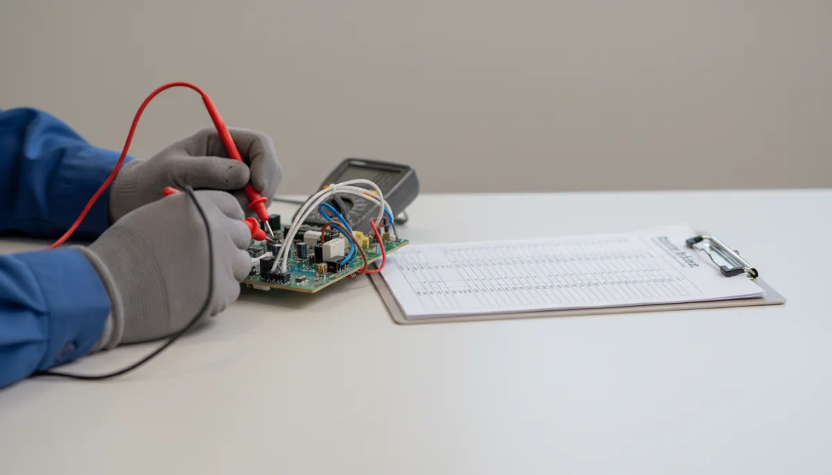 Technician testing an appliance and preparing a repair estimate