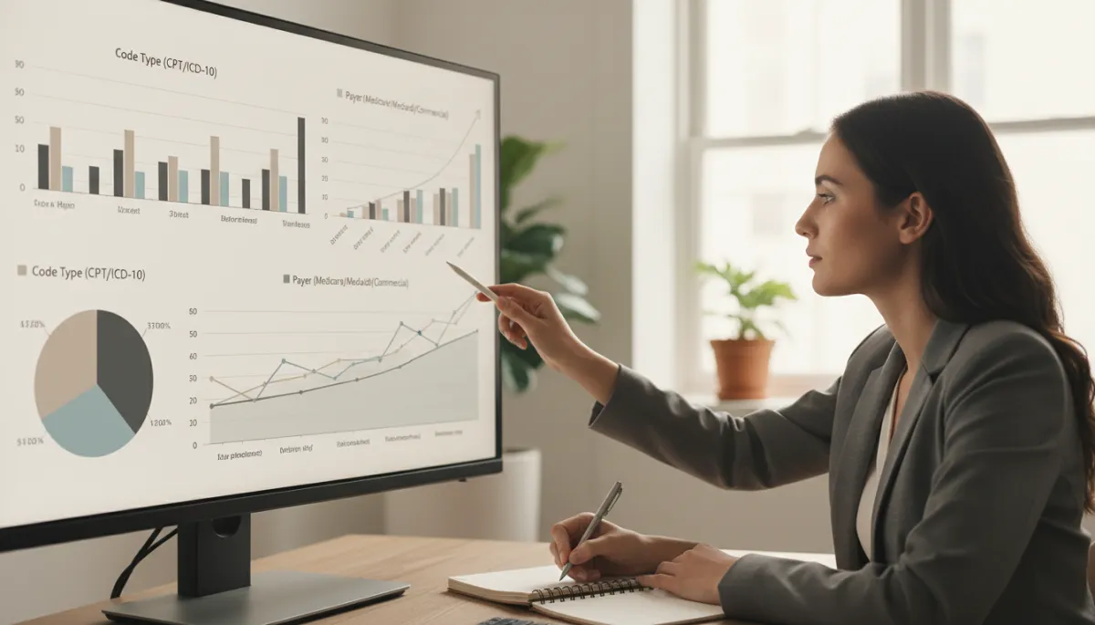 Analytics dashboard highlighting medical coding denial patterns by payer and code type