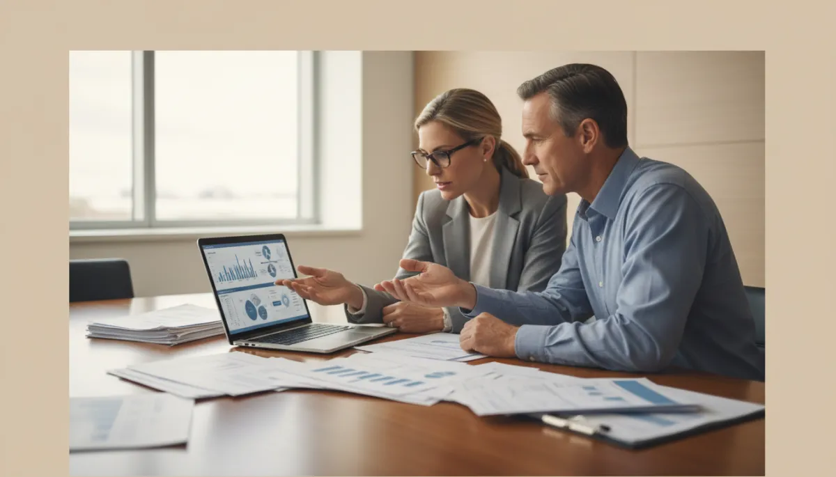Attorney and healthcare compliance leader reviewing an AI audit report related to insurance claims