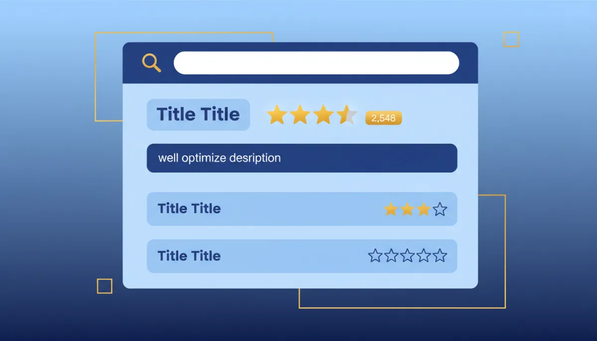 Search results listing with optimised title, rich snippets and strong meta description