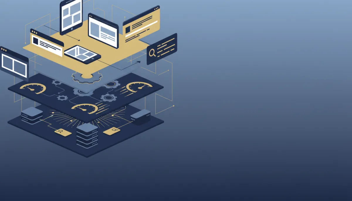 Diagram showing technical SEO layers from performance to structured data in a modern clean style Diagram showing technical SEO layers from performance to structured data in a modern clean style