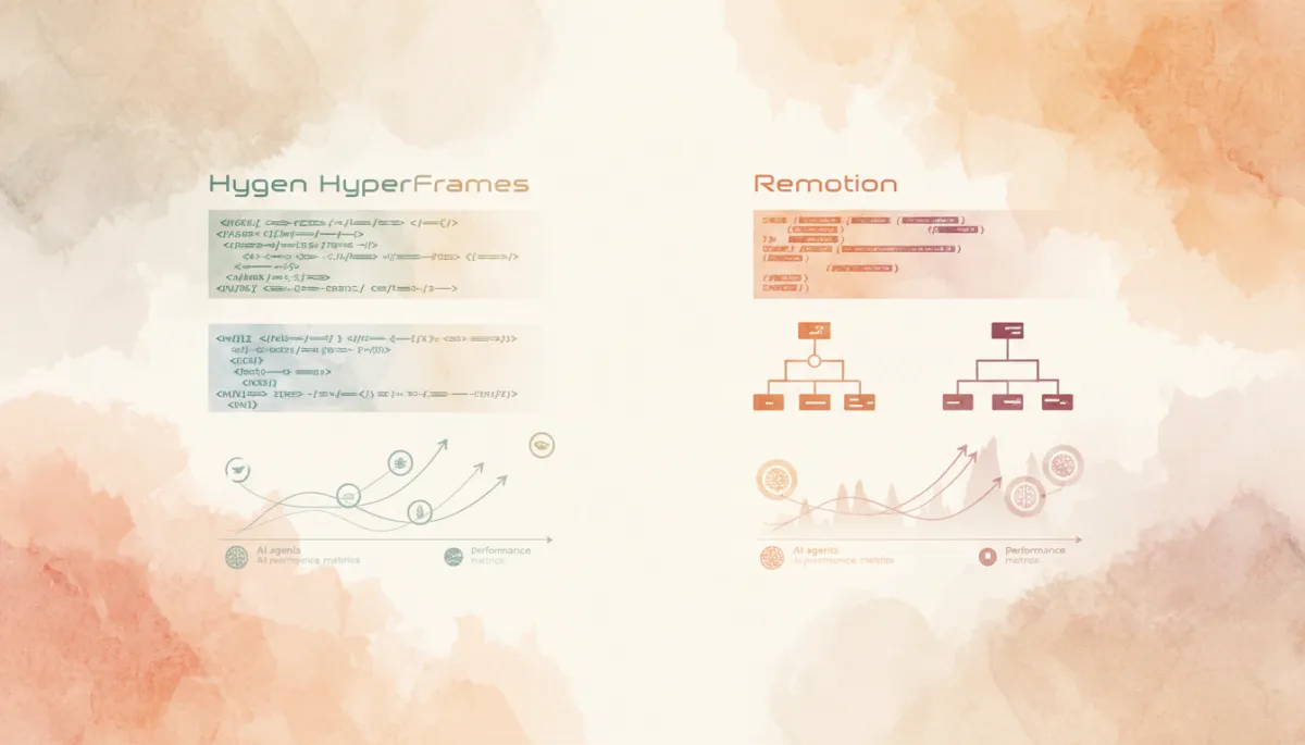 Side-by-side comparison of Hygen HyperFrames and Remotion video creation approaches