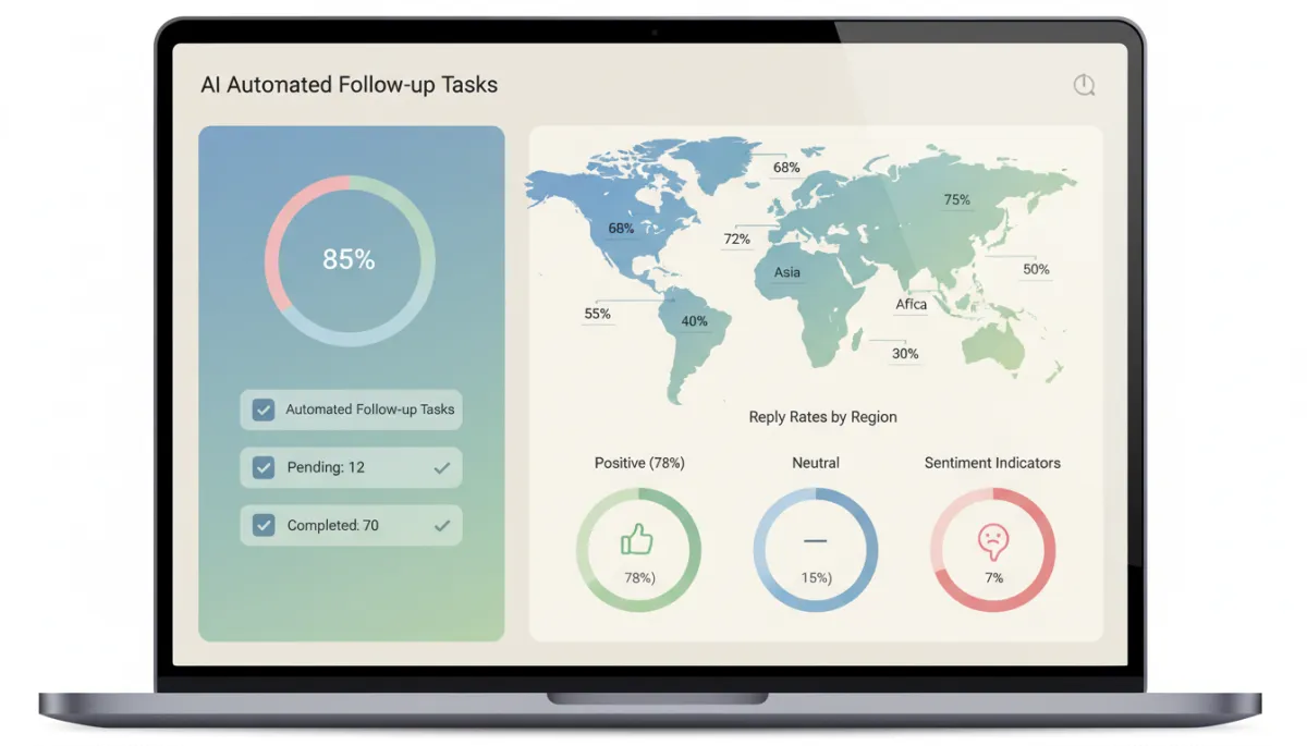 Laptop displaying AI-driven global lead follow-up metrics and sentiment insights Laptop displaying AI-driven global lead follow-up metrics and sentiment insights