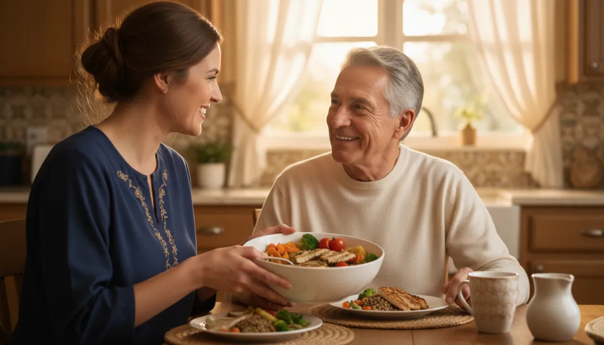 Caregiver in Pasco County helping a senior man with a healthy home-cooked meal Caregiver in Pasco County helping a senior man with a healthy home-cooked meal