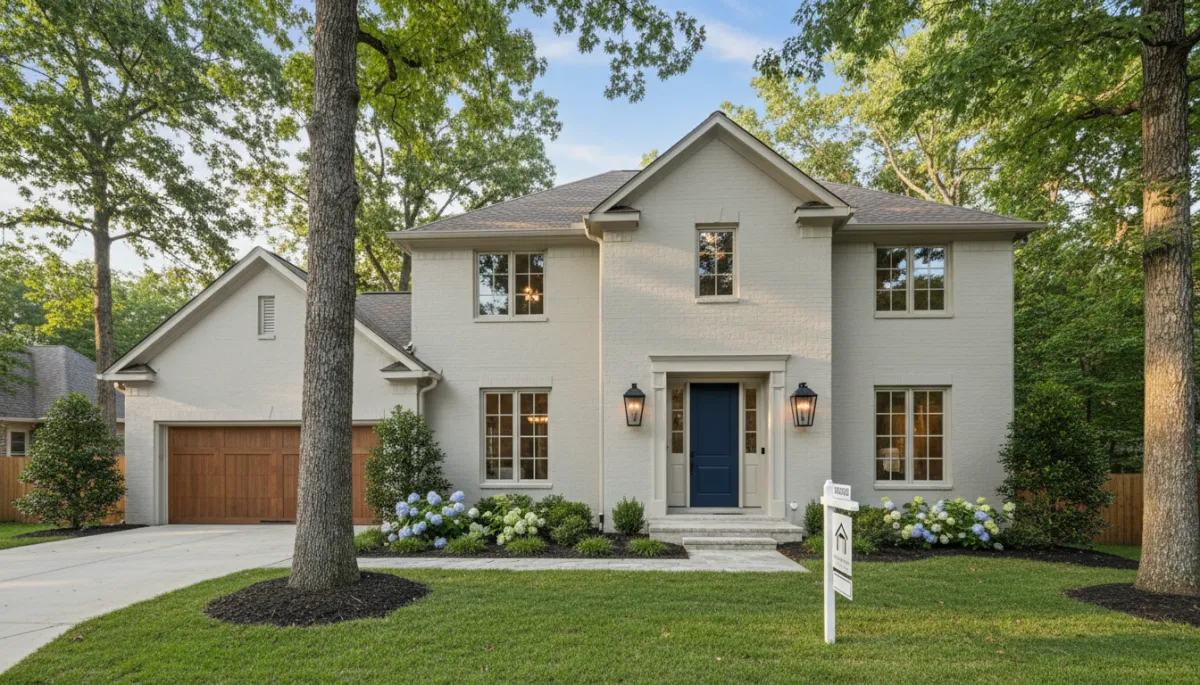 Freshly painted neutral exterior of a home with strong curb appeal
