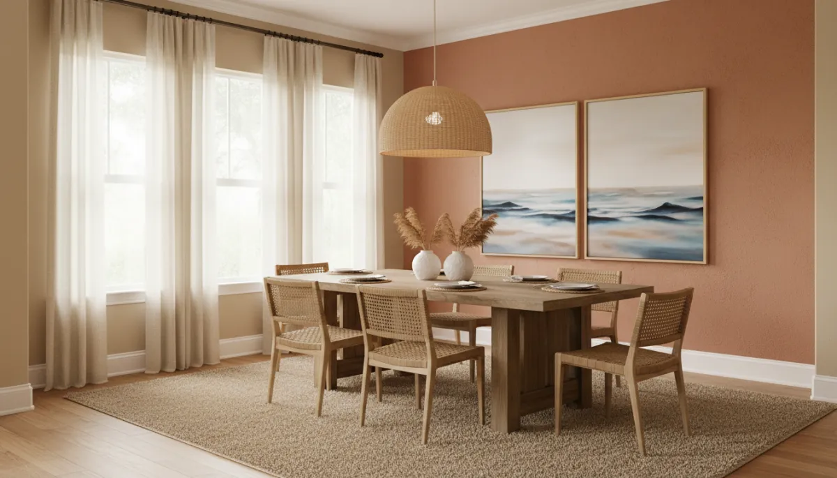 Sarasota dining room with warm neutral walls and terracotta accent