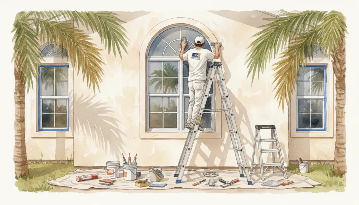 Professional painter preparing a Sarasota home’s exterior before painting