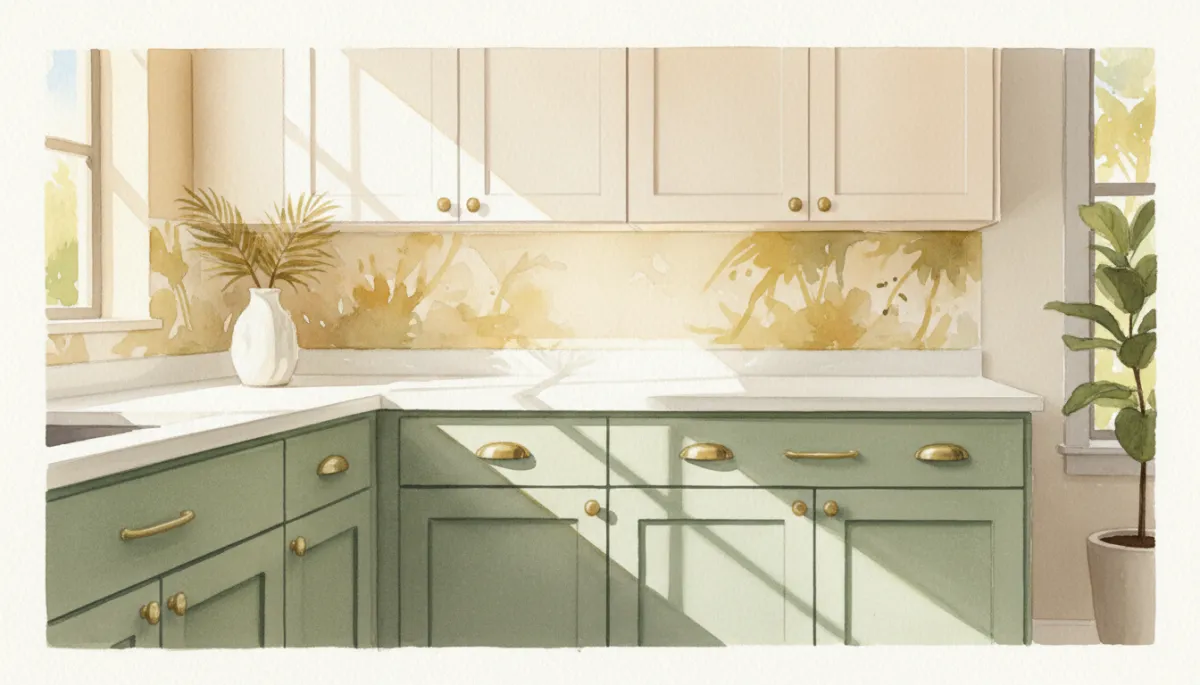 Close-up of refinished two-tone kitchen cabinets in a Florida home