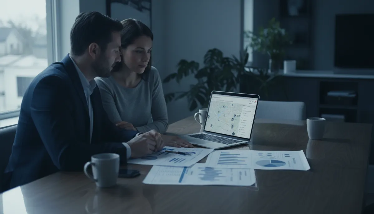 Home buyers reviewing a market analysis with their real estate agent Home buyers reviewing a market analysis with their real estate agent