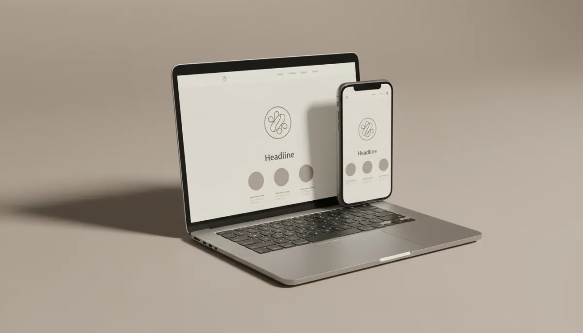 Laptop and smartphone showing the same brand website layout Laptop and smartphone showing the same brand website layout