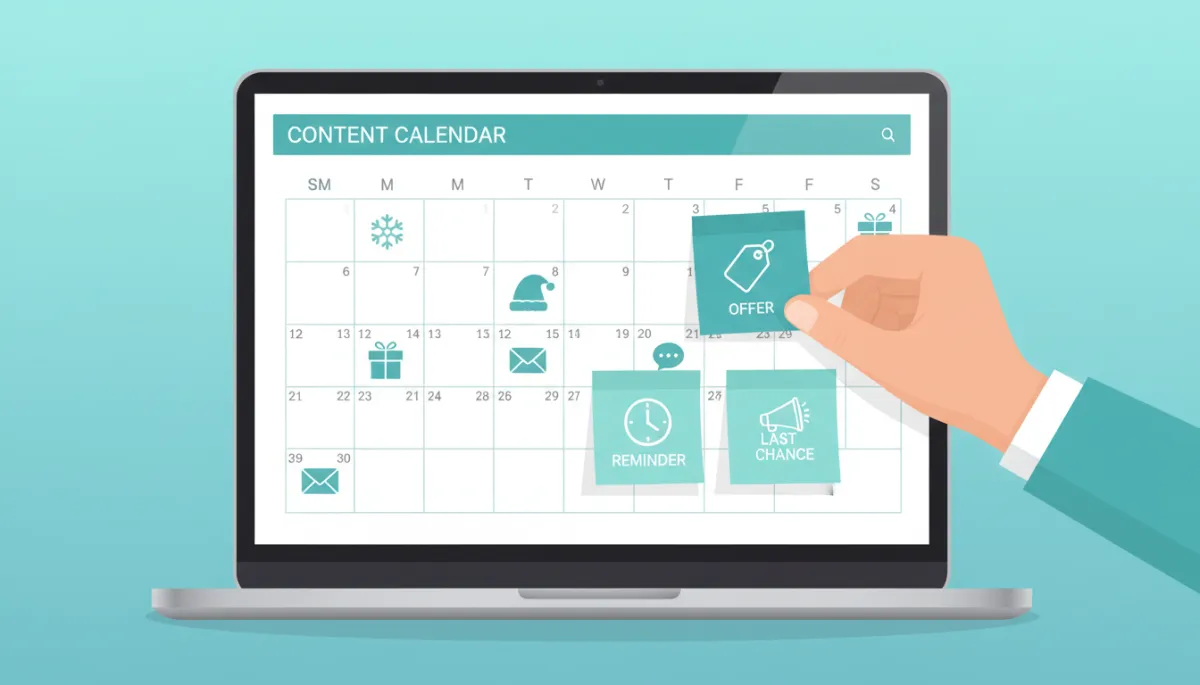 Content calendar showing small business holiday marketing plan Content calendar showing small business holiday marketing plan