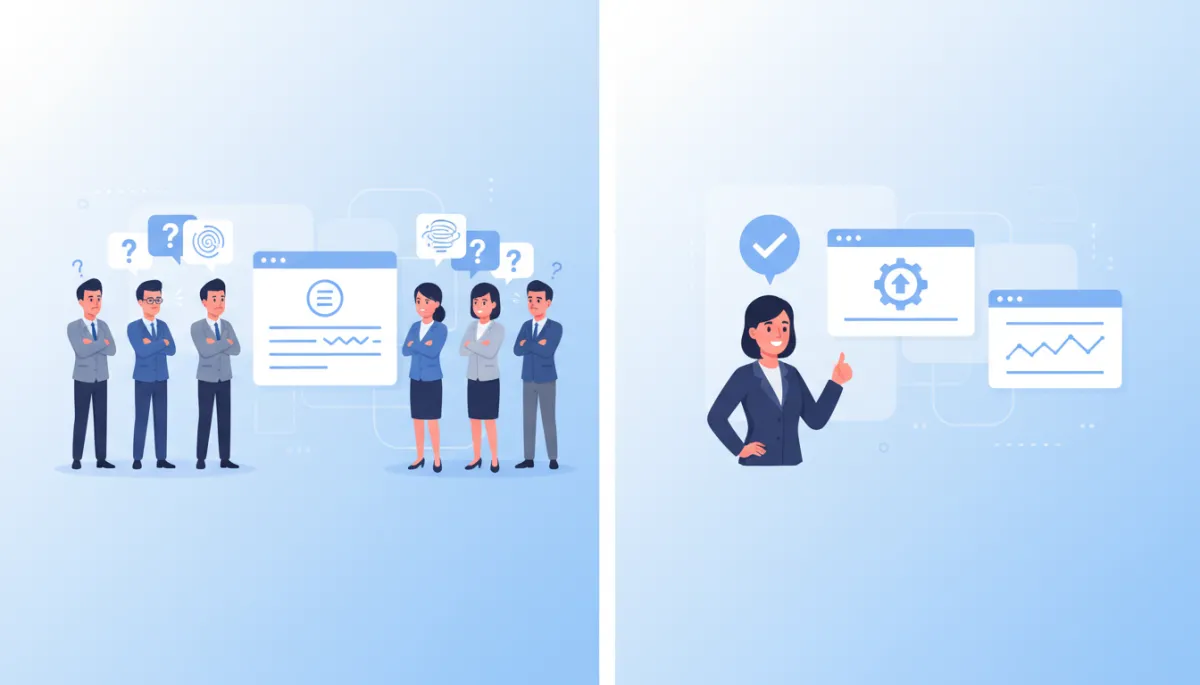 A side-by-side visual: On the left, a generic marketing message surrounded by confused professionals; on the right, a targeted message with a professional client nodding in approval. Use subtle business attire and clear, readable text bubbles. A side-by-side visual: On the left, a generic marketing message surrounded by confused professionals; on the right, a targeted message with a professional client nodding in approval. Use subtle business attire and clear, readable text bubbles.