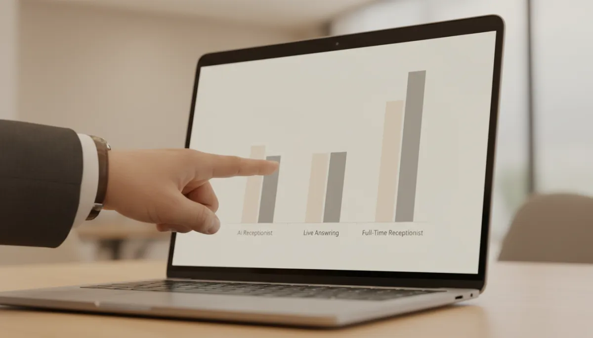 Cost comparison chart of AI receptionist versus human receptionist options on a laptop screen Cost comparison chart of AI receptionist versus human receptionist options on a laptop screen