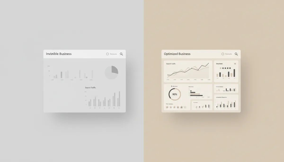 Comparison of low and high online discoverability metrics for a business Comparison of low and high online discoverability metrics for a business