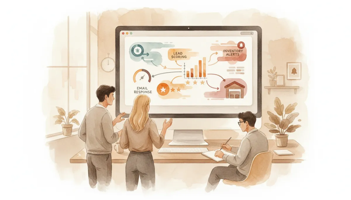 Dashboard showing AI automation workflows for a small business team