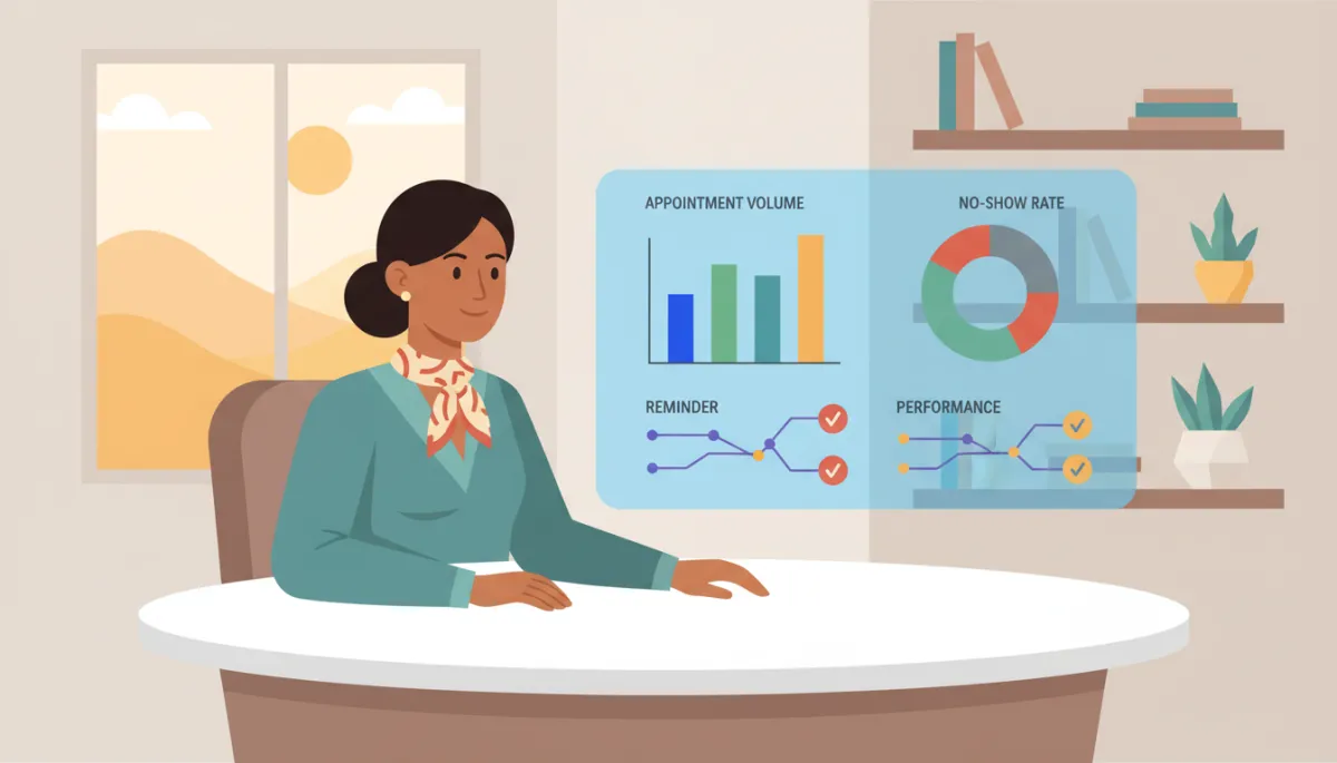 Clinic manager reviewing AI scheduling and automation performance dashboard