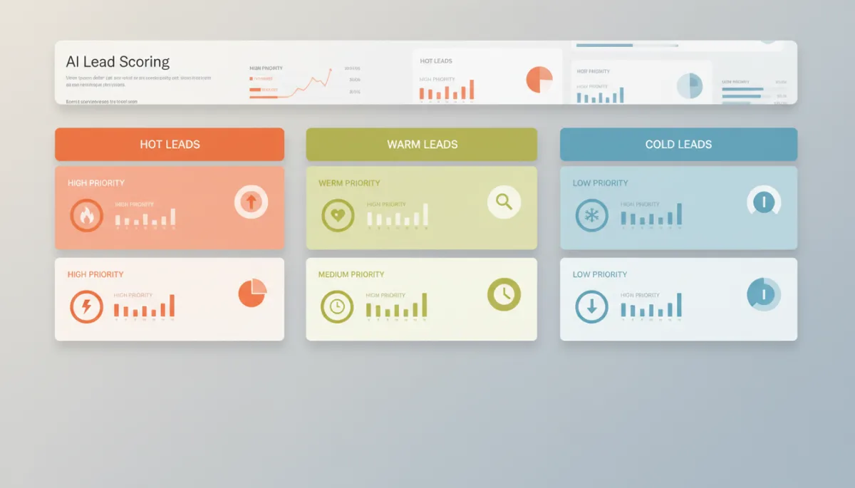 AI lead scoring dashboard highlighting hot, warm, and cold leads in a CRM AI lead scoring dashboard highlighting hot, warm, and cold leads in a CRM