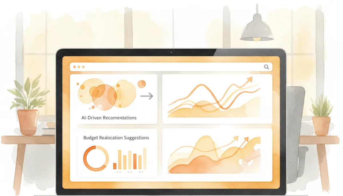 Professional dashboard displaying AI marketing insights and optimization suggestions Professional dashboard displaying AI marketing insights and optimization suggestions