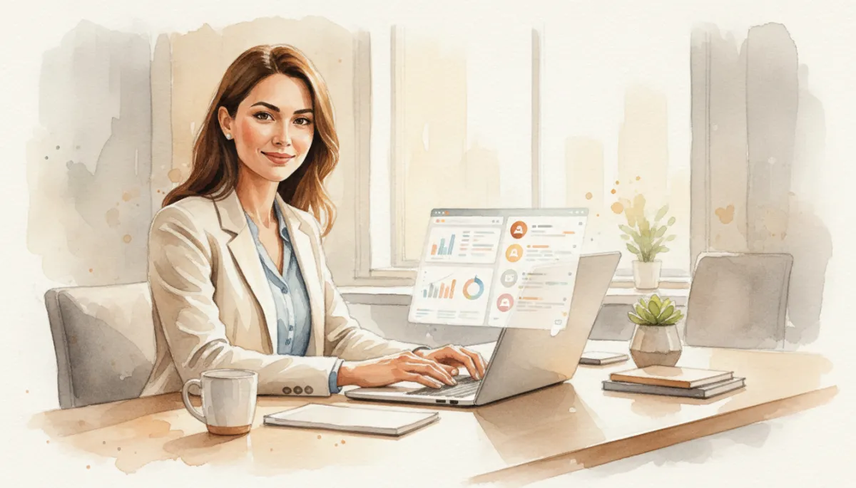 Sales professional using CRM data and social channels together on a laptop Sales professional using CRM data and social channels together on a laptop