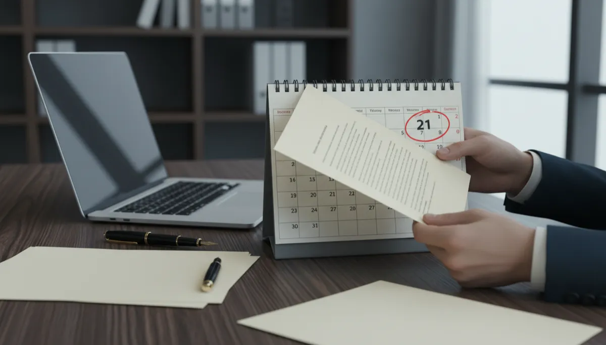 Statutory demand letter next to a calendar showing a 21-day response deadline